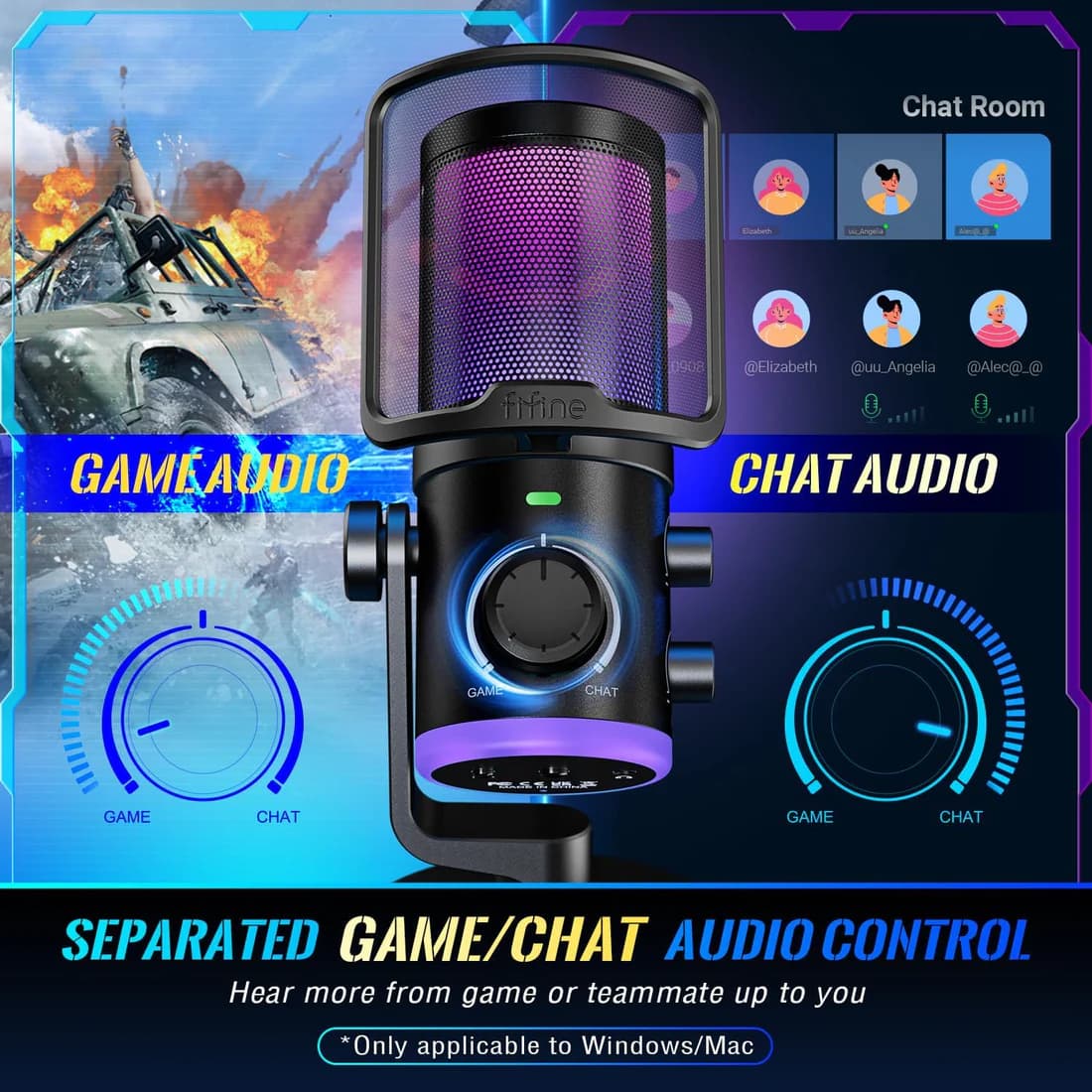FIFINE AmpliGame AM6 USB Condenser Microphone with RGB 2