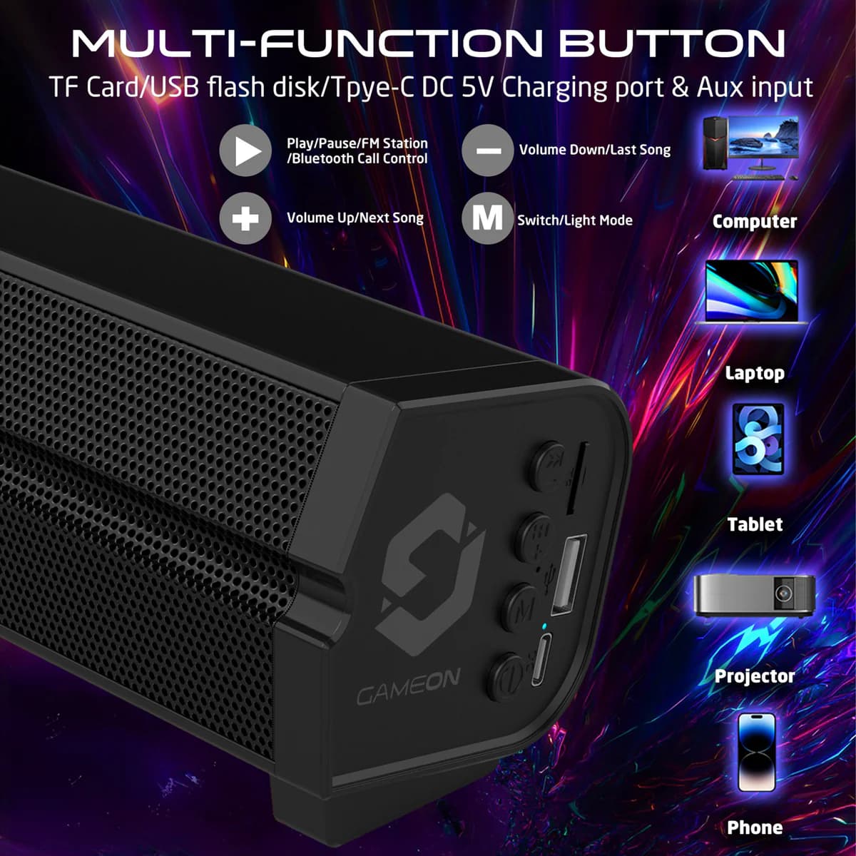 GAMEON SonicStorm X Wireless RGB Gaming Soundbar 5