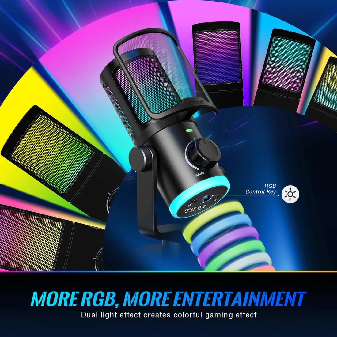 FIFINE AmpliGame AM6 USB Condenser Microphone with RGB 4