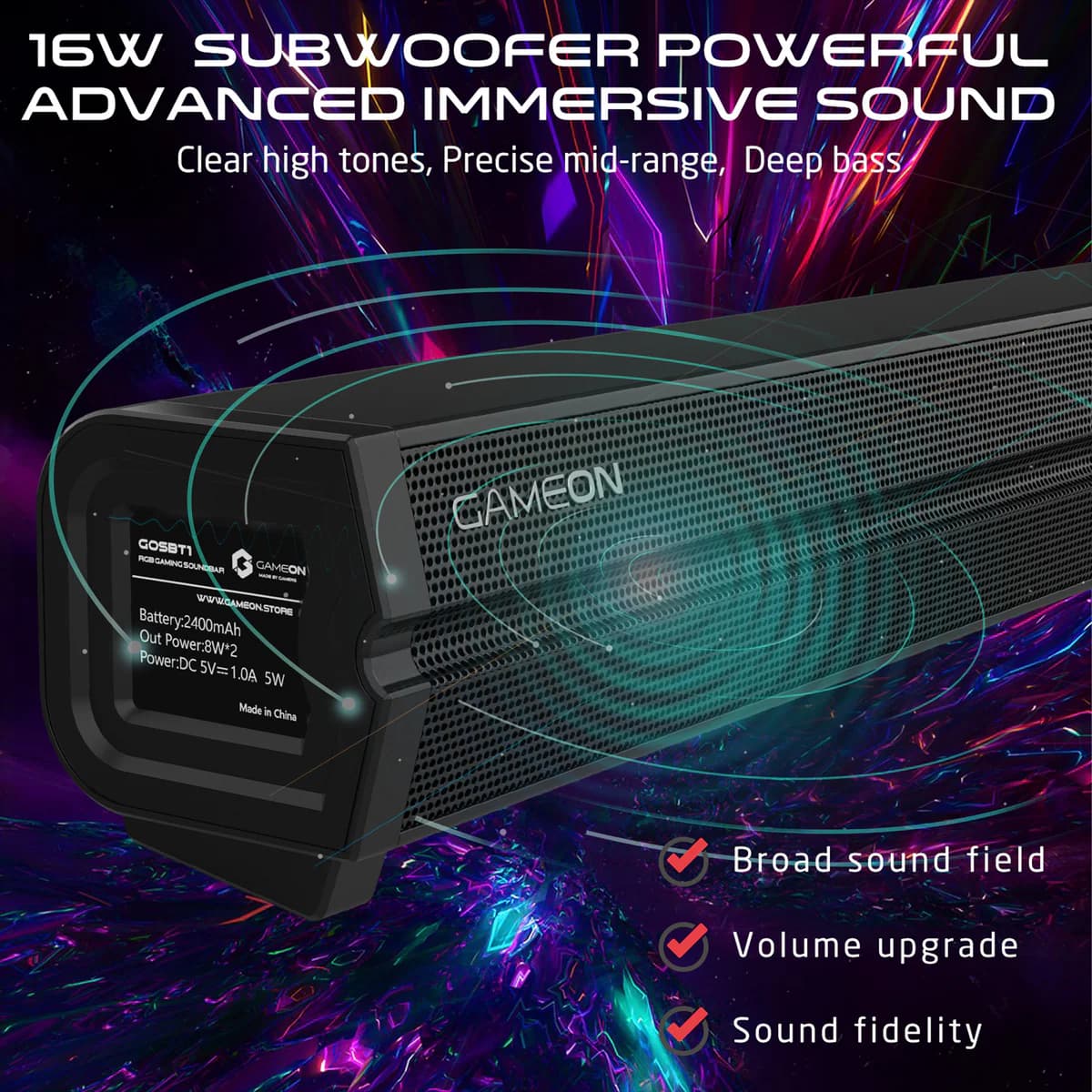 GAMEON SonicStorm X Wireless RGB Gaming Soundbar 3